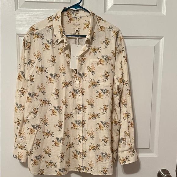 Sezane Tops - Sezane Floral MAX Button Down Shirt - Cream and Yellow